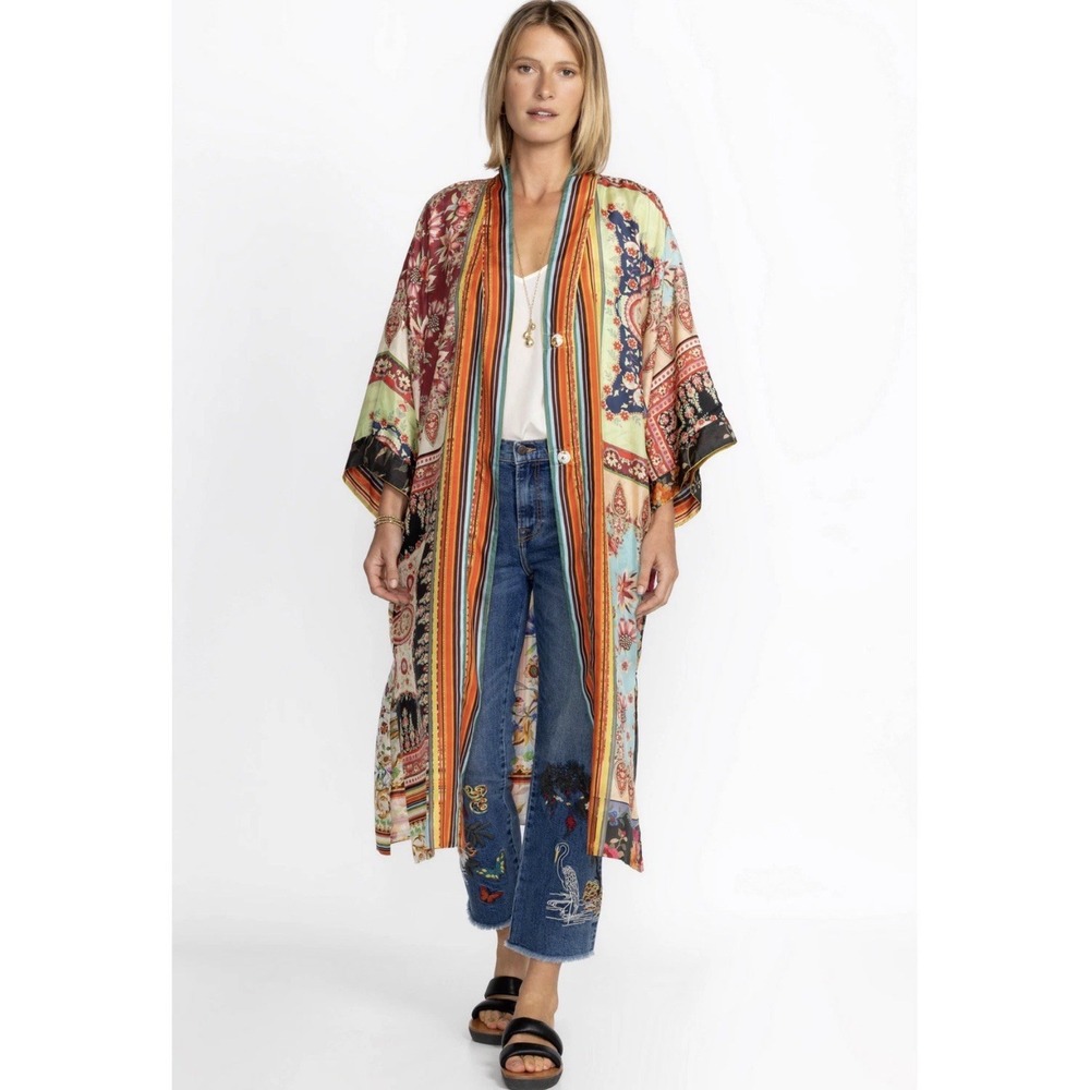 Johnny Was Reversible Silk Kimono Robe Floral Paisley Patchwork Duster XL Multi - Picture 16 of 16